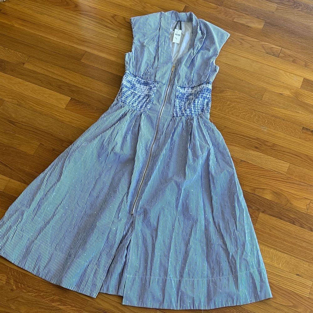 Anthropologie The Tommie Cap-Sleeve Smocked Front-Zip Shirt Dress: Shine Edition - Picture 5 of 11